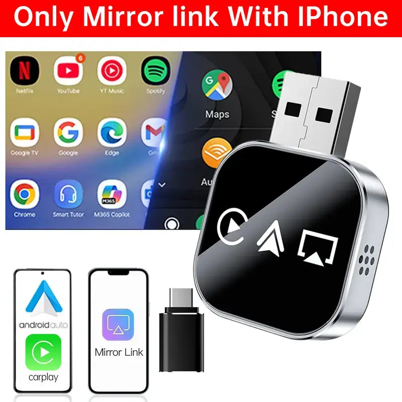 Upgrade 3 in 1 Screen Mirror iOS Phone, wired to wireless Car play adapter