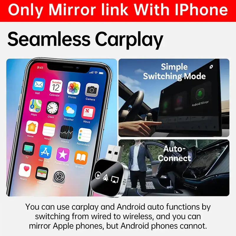 Upgrade 3 in 1 Screen Mirror iOS Phone, wired to wireless Car play adapter